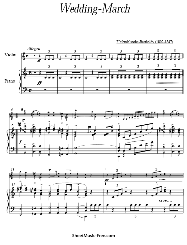Wedding March Sheet Music PDF Mendelssohn Free Download