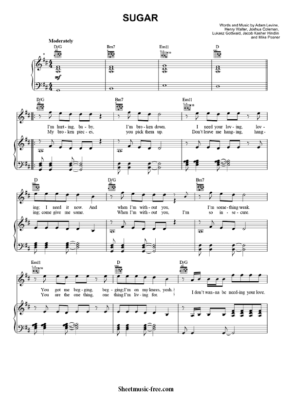 Sugar Sheet Music PDF Maroon 5 Free Download