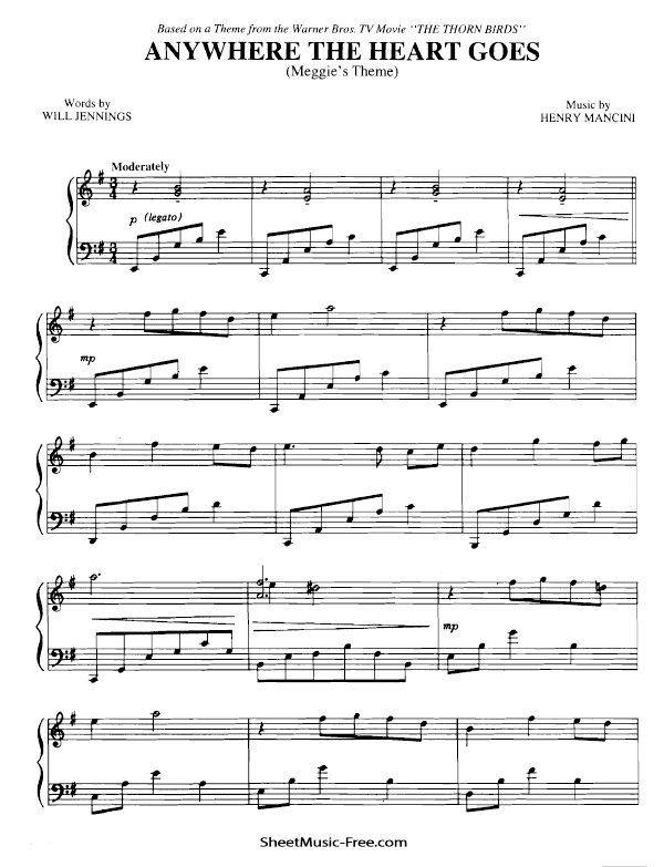 Anywhere The Heart Goes Sheet Music PDF Henry Mancini (Meggie's Theme) Free Download