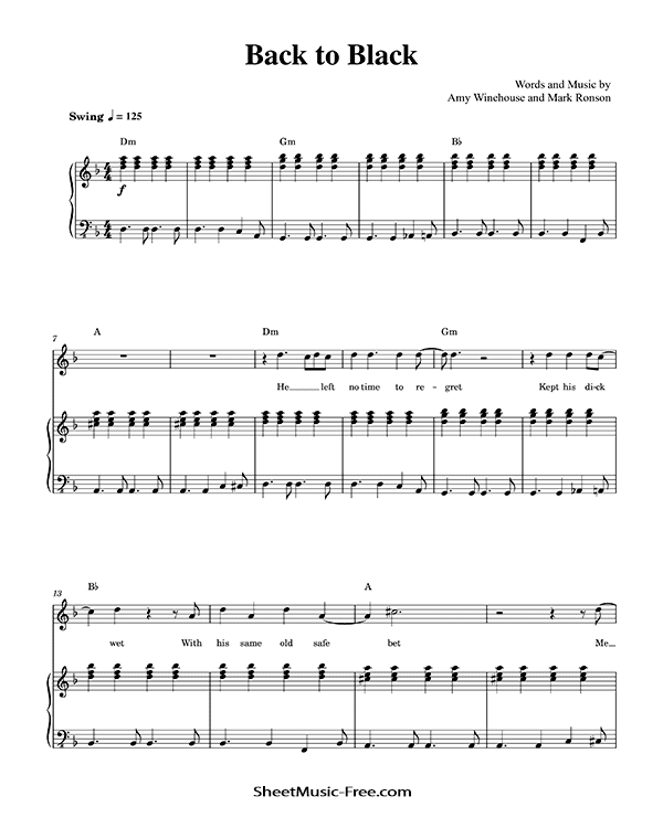 Back To Black Sheet Music Amy Winehouse PDF Free Download Piano Sheet Music by Amy Winehouse. Back To Black Piano Sheet Music Back To Black Music Notes Back To Black Music Score