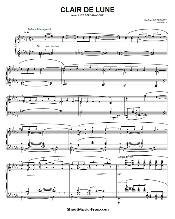 Clair de Lune Sheet Music Debussy - ♪ SHEETMUSIC-FREE.COM