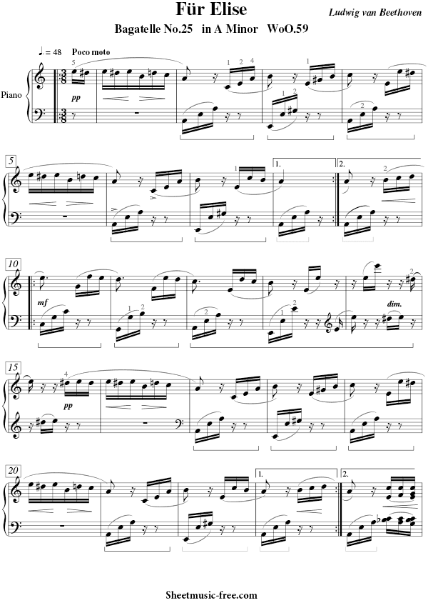 Fur Elise Sheet Music Piano Beethoven Sheetmusic Free Com
