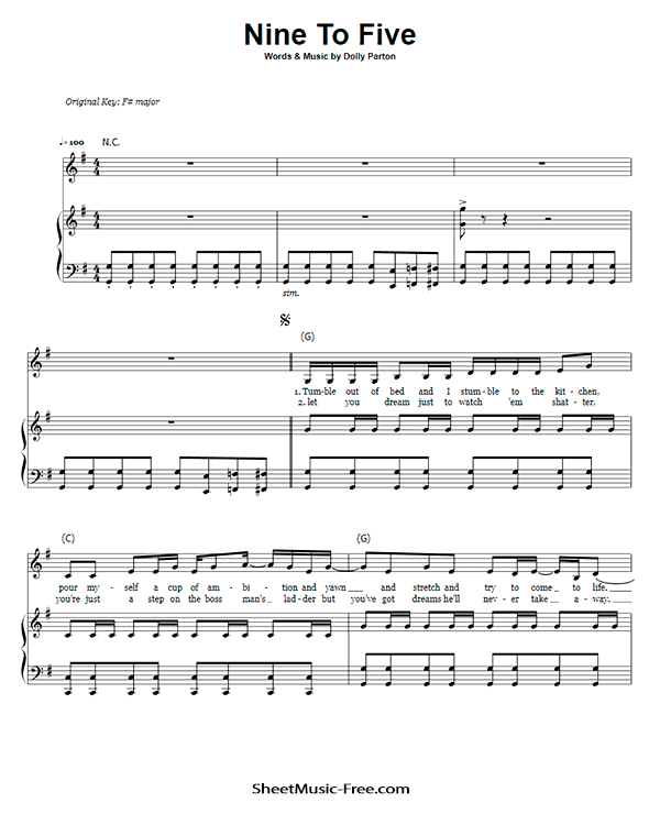 9 To 5 Sheet Music Dolly Parton - ♪ SHEETMUSIC-FREE.COM
