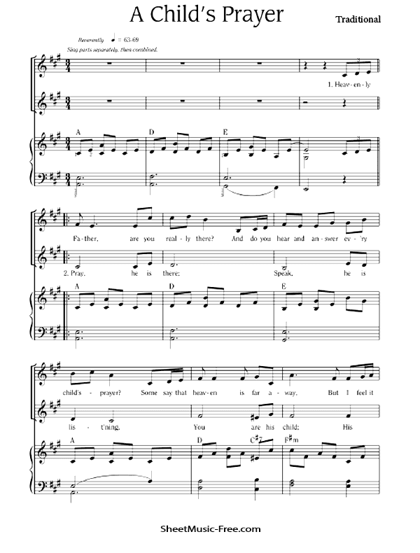 A Child's Prayer Sheet Music Traditional - ♪ SHEETMUSIC-FREE.COM