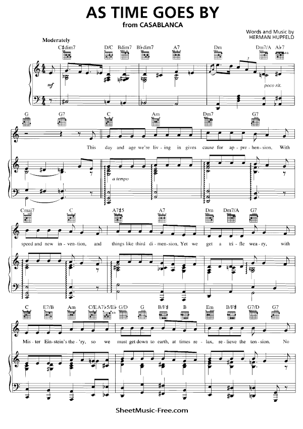 As Time Goes By Piano Sheet Music PDF From Casablanca #1 Free Download