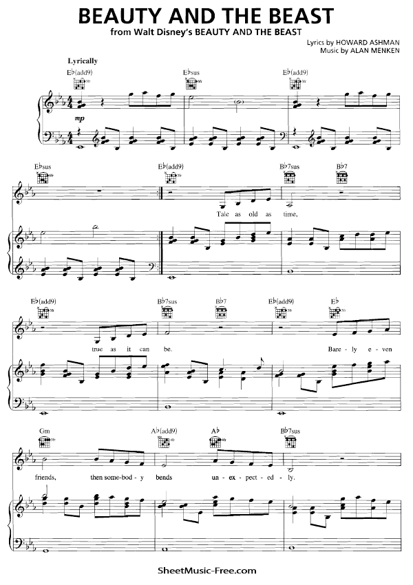 Beauty And The Beast Piano Sheet Music Disney Sheetmusic Free Com