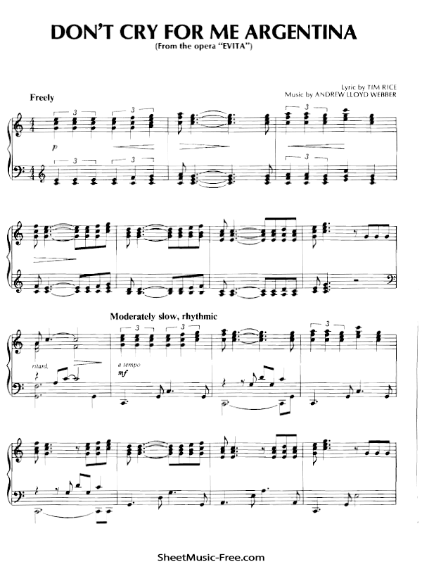 Don't Cry For Me Argentina Sheet Music PDF Richard Clayderman Free Download