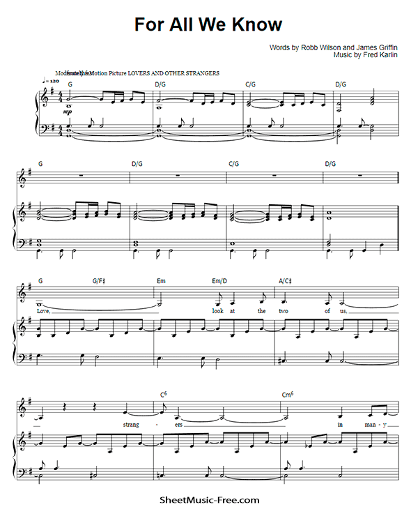For All We Know Sheet Music PDF Carpenters Free Download