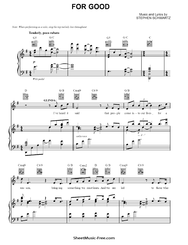 For Good Sheet Music PDF from Wicked Free Download
