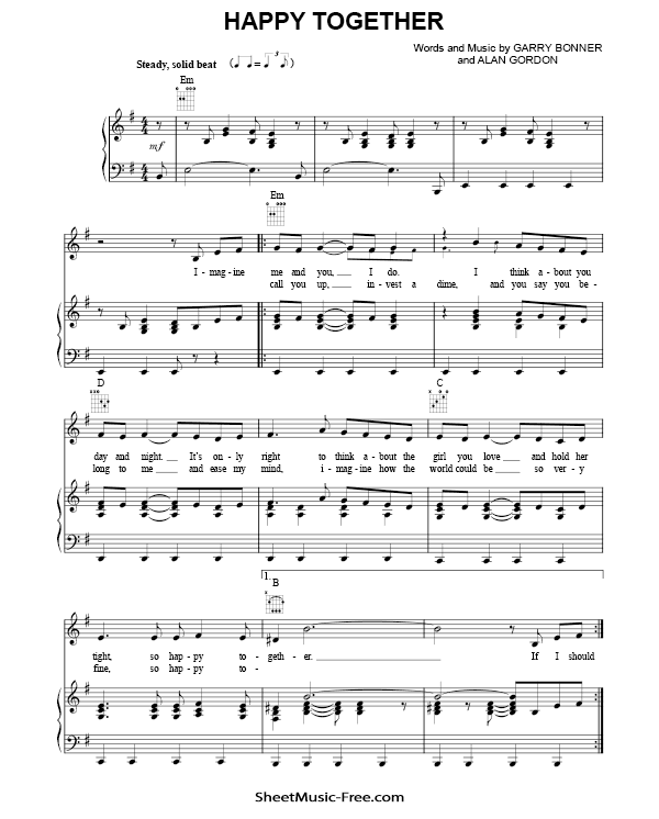 Happy Together Sheet Music PDF The Turtles Free Download