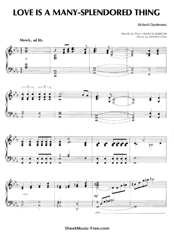 Download Love Is A Many Splendored Thing Sheet Music PDF Richard Clayderman