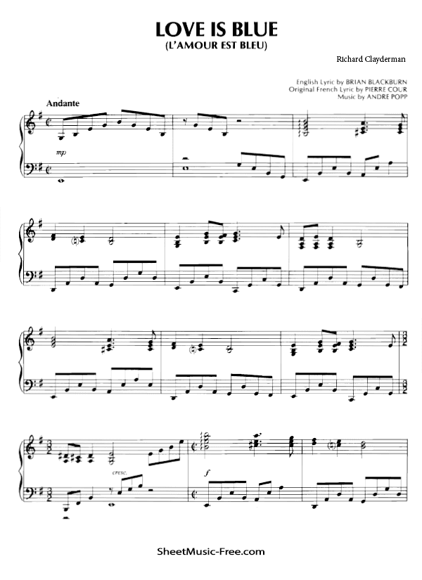 Download Love Is Blue Sheet Music PDF Richard Clayderman