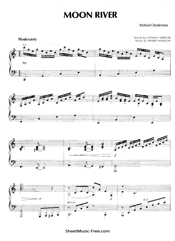 Moon River Piano Sheet Music Richard Clayderman ♪ SHEETMUSIC-FREE.COM