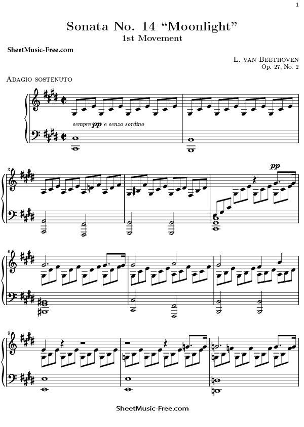 Moonlight Sonata Sheet Music PDF Beethoven Free Download