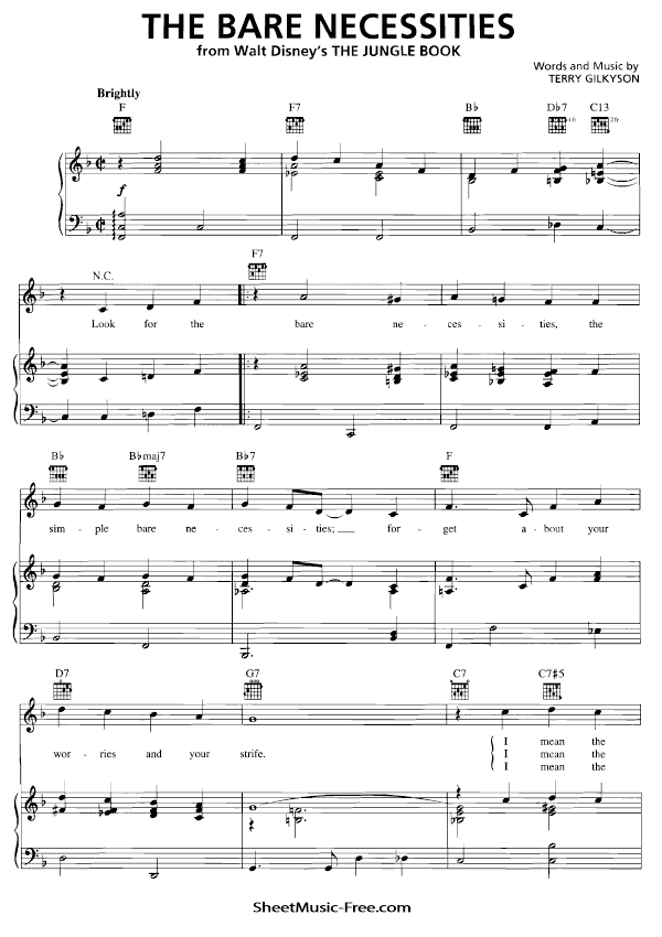 The Bare Necessities Sheet Music PDF from The Jungle Book Free Download