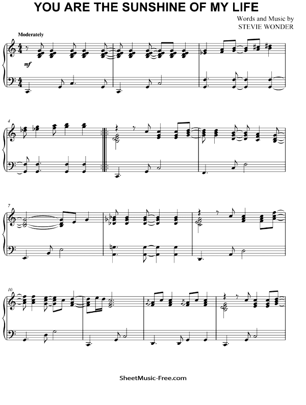You Are The Sunshine Of My Life Sheet Music PDF Stevie Wonder Free Download