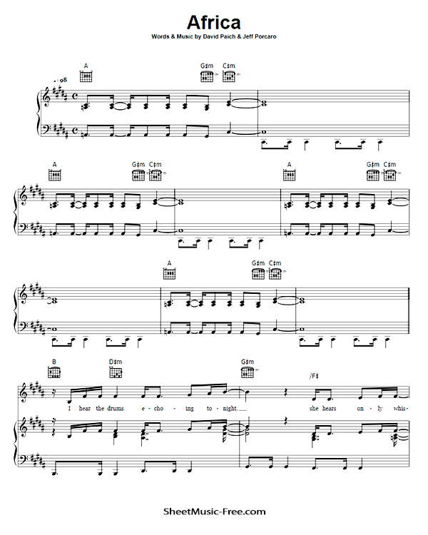 Rebaño Recepción Carnicero Africa Sheet Music Toto Piano Sheet - ♪ SHEETMUSIC-FREE.COM