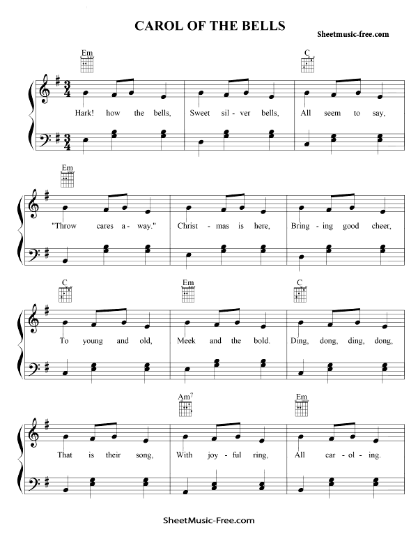 Carol Of The Bells Sheet Music Christmas | ♪ SHEETMUSIC-FREE.COM
