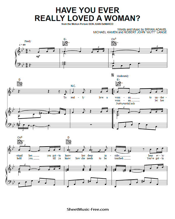 Have You Ever Really Loved A Woman Sheet Music PDF Bryan Adams Free Download
