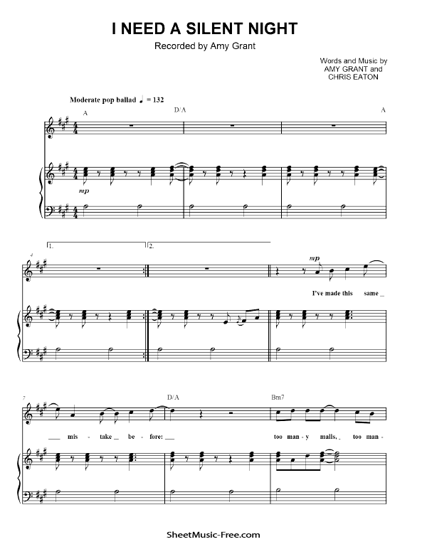 I Need Silent Night Sheet Music PDF Christmas Amy Grant Free Download