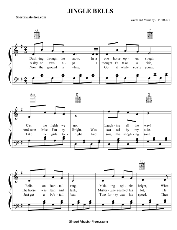 Jingle Bells Sheet Music Easy Piano Sheet Music | ♪ SHEETMUSIC-FREE.COM