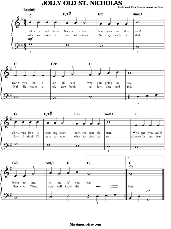Jolly Old Saint Nicholas Sheet Music PDF Christmas Sheet Music Free Download