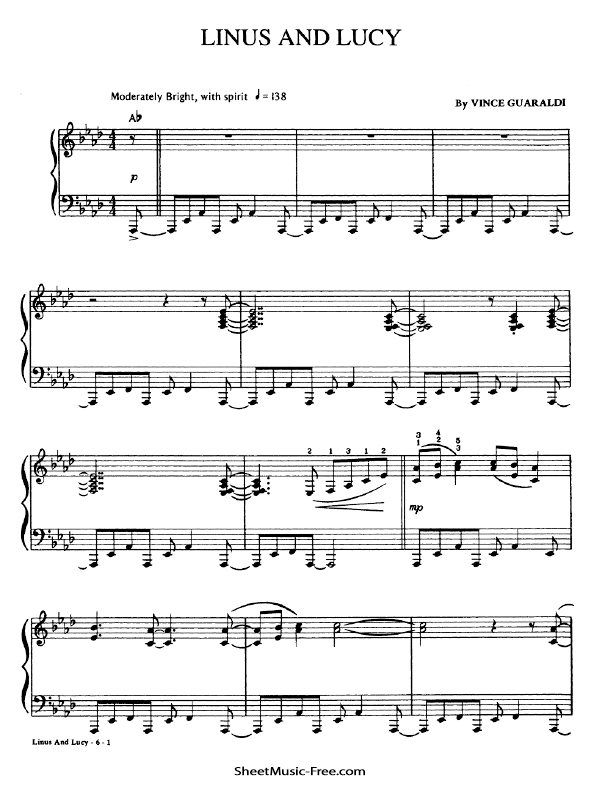 Linus And Lucy Sheet Music PDF Christmas Sheet Music Free Download