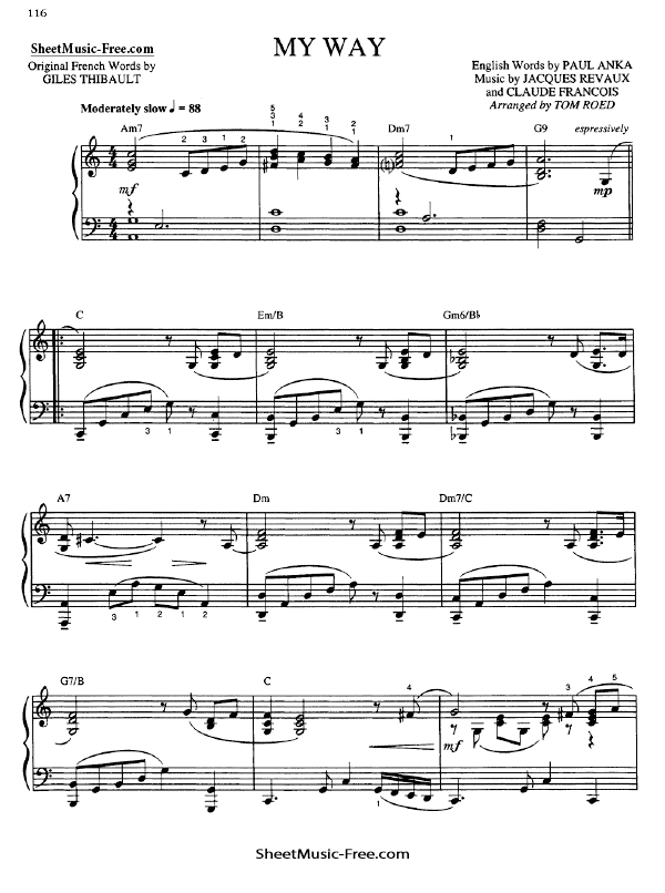 My Way Sheet Music PDF Frank Sinatra Version 2 Free Download