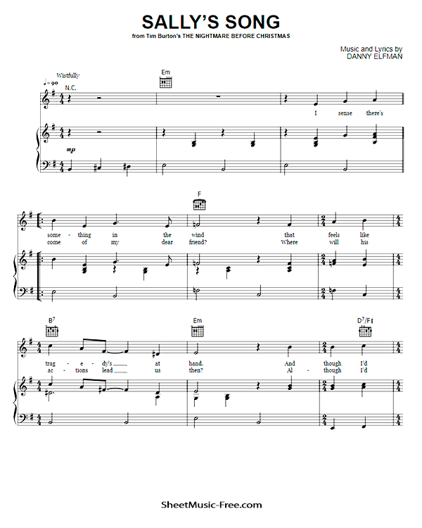 Sally's Song Sheet Music PDF from The Nightmare Before Christmas Free Download