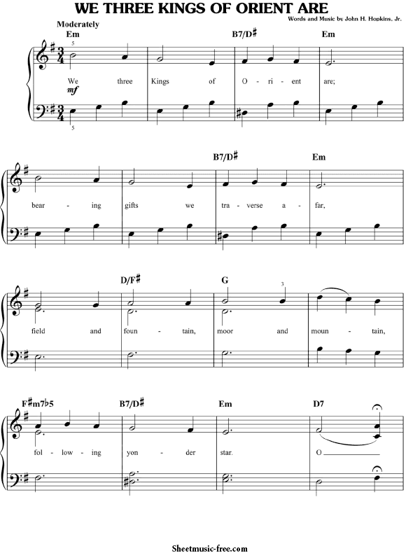 We Three Kings Sheet Music Easy Piano | ♪ SHEETMUSIC-FREE.COM
