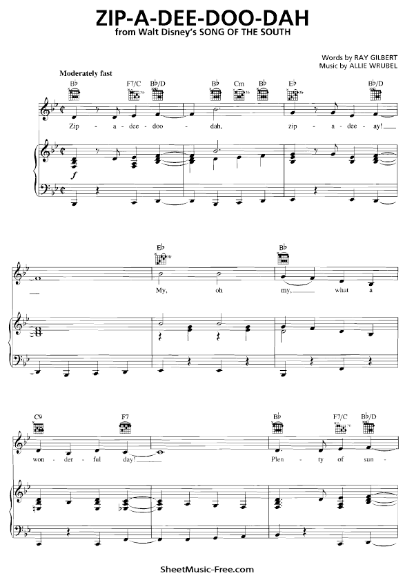 Zip-A-Dee-Doo-Dah Sheet Music PDF from Song of the South Free Download