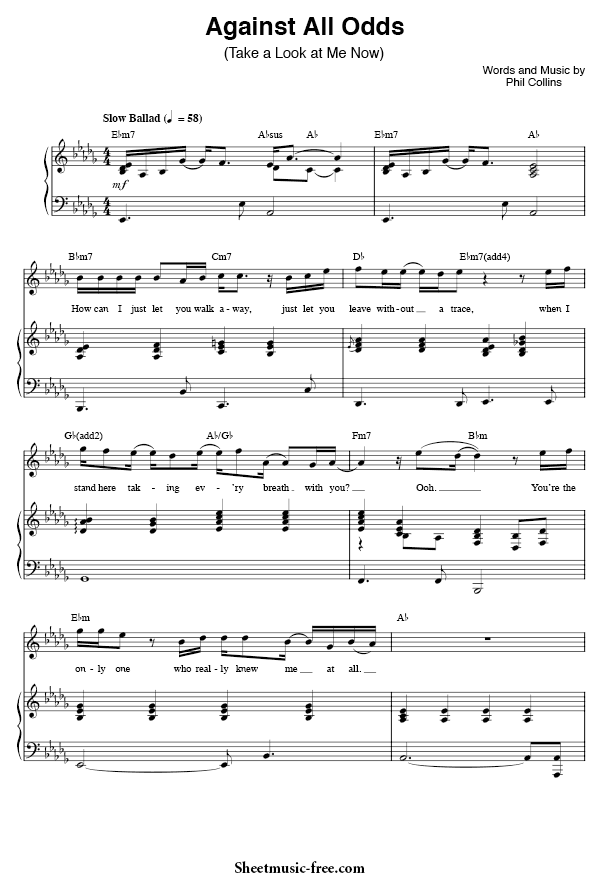 Against All Odds Sheet Music PDF Phil Collins Free Download