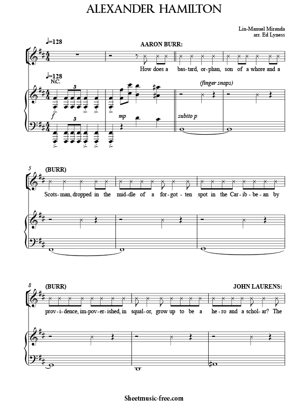 Alexander Hamilton Sheet Music PDF from Hamilton Free Download