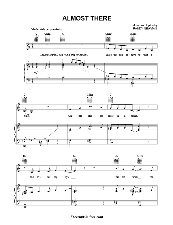 Almost There Sheet Music PDF from The Princess And The Frog Free Download