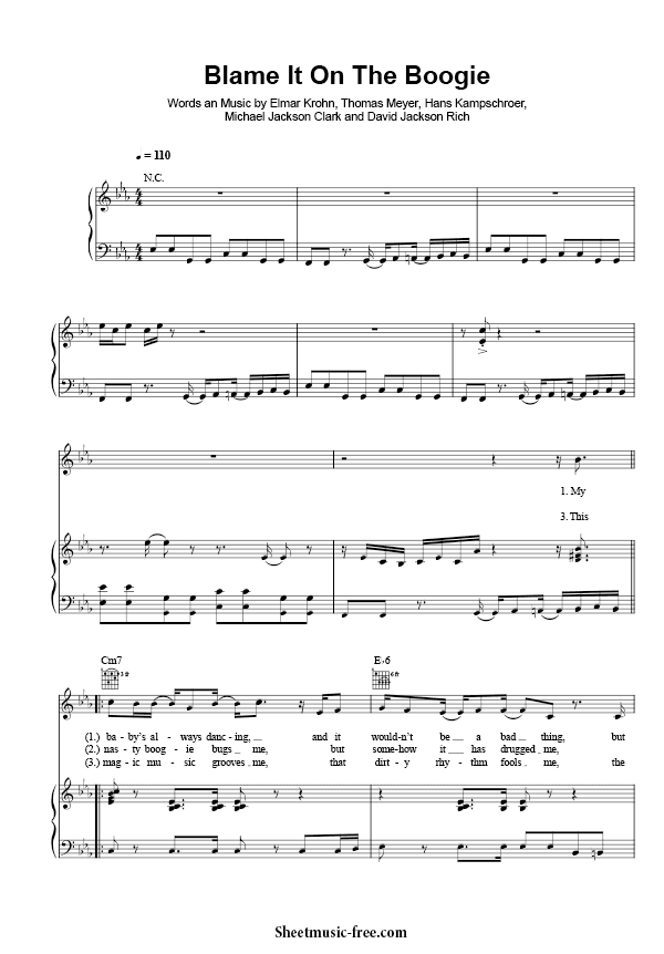 Blame It On The Boogie Sheet Music PDF The Jackson 5 Free Download