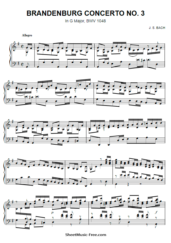 Brandenburg Concerto No 3 Sheet Music PDF Bach Free Download