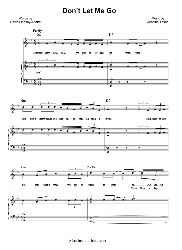 Don't Let Me Go Sheet Music PDF from Shrek (The Musical) Free Download