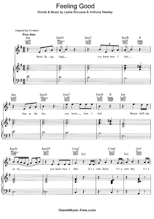 limpiar posición A gran escala Feeling Good Piano Sheet Music Michael Buble - ♪ SHEETMUSIC-FREE.COM