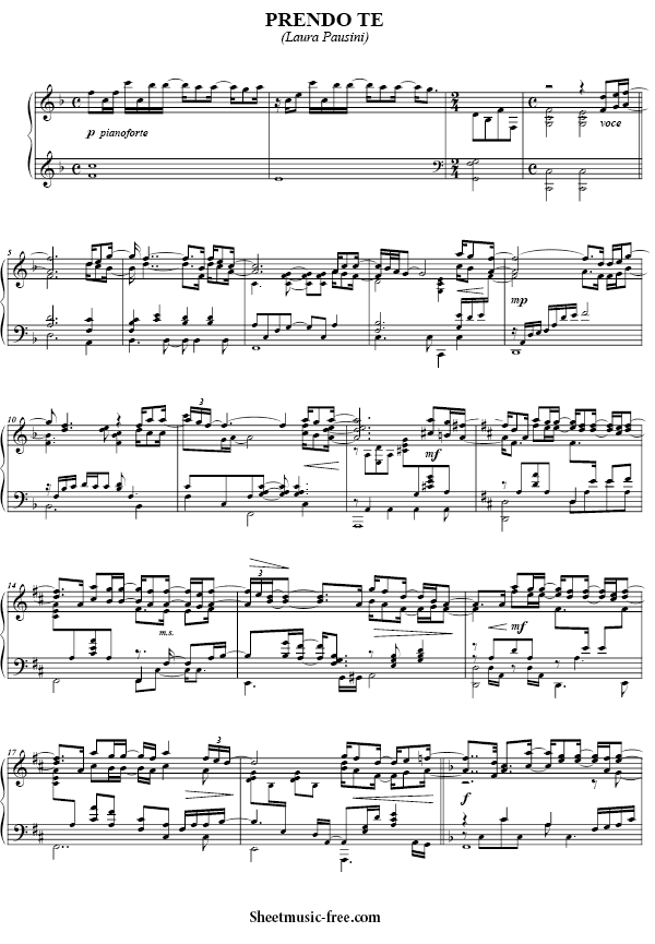 Prendo Te Sheet Music PDF Laura Pausini Free Download