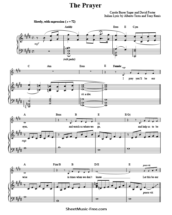 Free Download The Prayer Sheet Music PDF Celine Dion & Andrea Bocelli