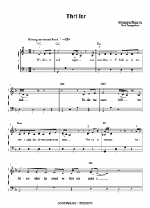 Thriller Sheet Music Michael Jackson Easy Piano - ♪ SHEETMUSIC-FREE.COM