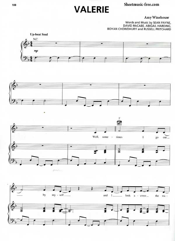 Valerie Sheet Music PDF Amy Winehouse Free Download
