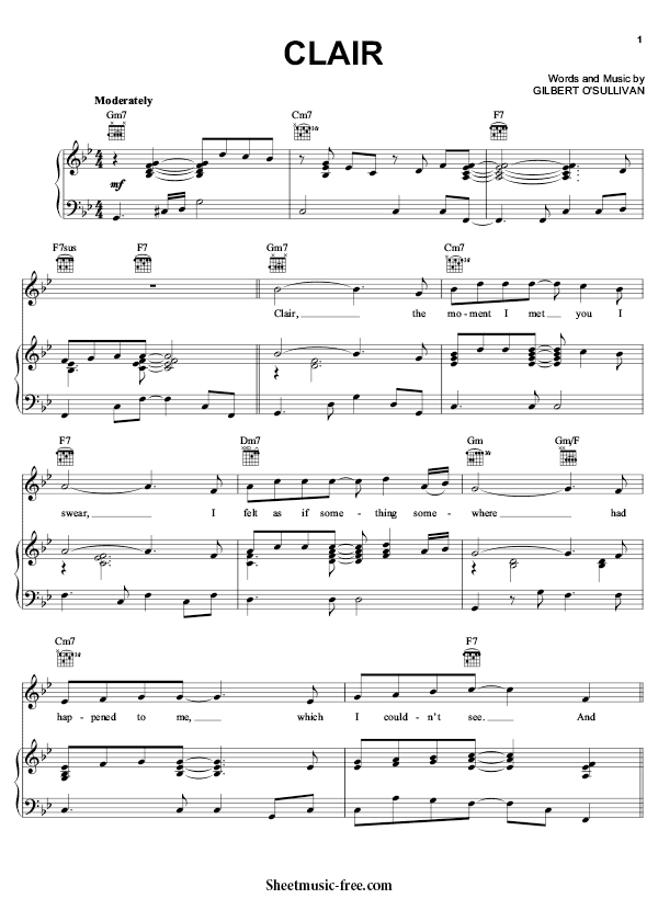 Clair Sheet Music PDF Gilbert O'Sullivan Free Download