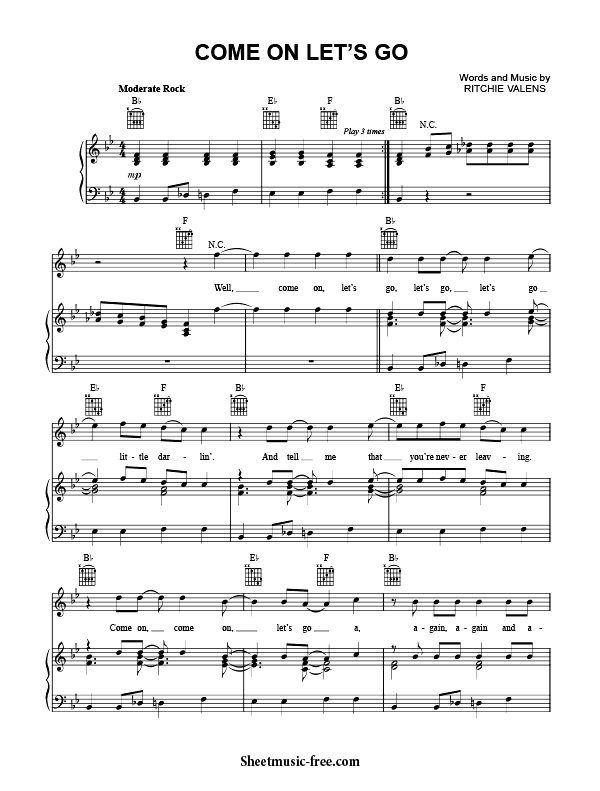 Come On Let's Go Sheet Music PDF Ritchie Valens Free Download