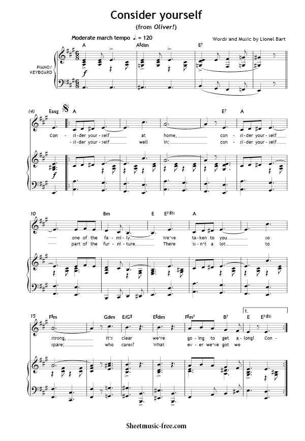 Consider yourself Sheet Music PDF from Oliver Free Download