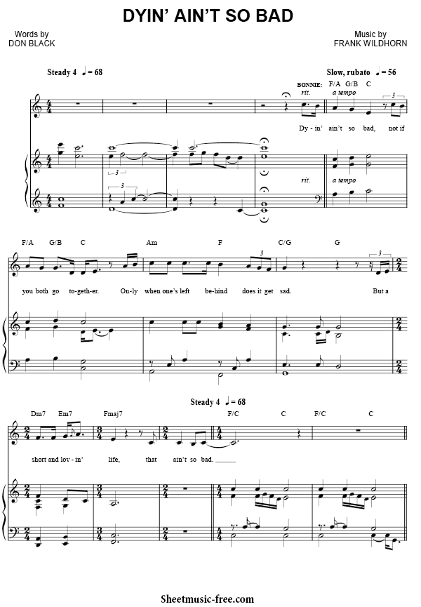 Dyin' Ain't So Bad Sheet Music PDF Bonnie & Clyde Free Download