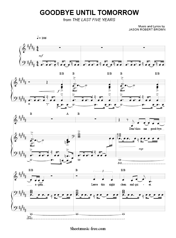 Goodbye Until Tomorrow Sheet Music PDF from The Last Five Years Free Download