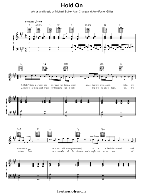 Hold On Sheet Music PDF Michael Buble Free Download