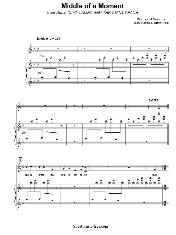 Download Middle of a Moment Sheet Music PDF from James and the Giant Peach