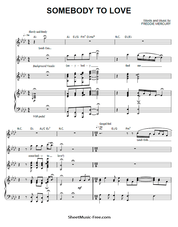 Somebody to Love Sheet Music PDF Queen Free Download